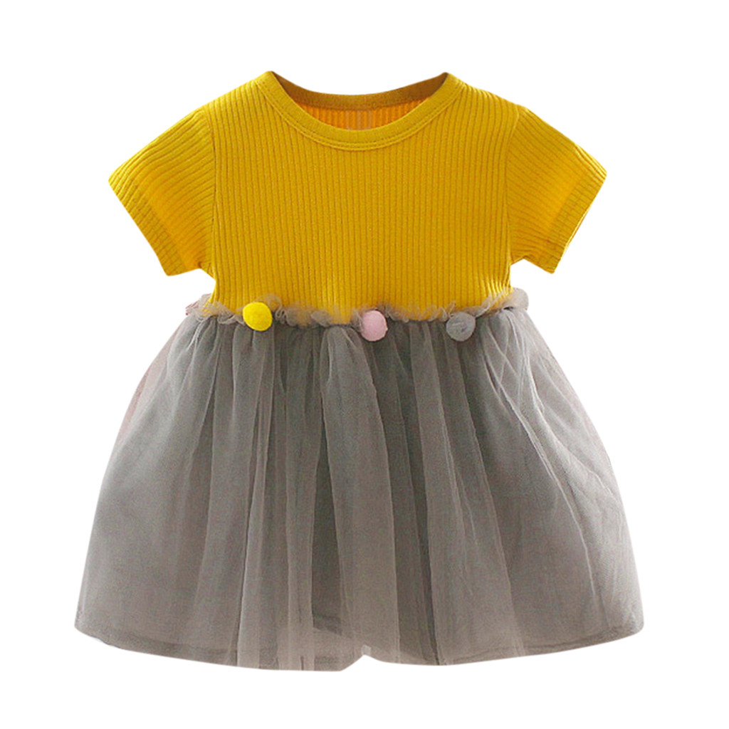 JSCDRPDWL Girls Dresses Toddler Kids Baby Girls Patchwork Tulle Casual Clothes Princess Dresses Little Girl Dresses 0-3 Months Baby Girl Clothes Yellow 12-18 Months
